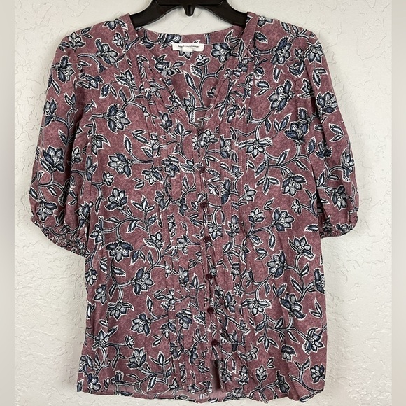 beachlunchlounge Tops - Women’s Beach Lunch Lounge Multicolor Split Neck Short Sleeve Button Blouse Sz S